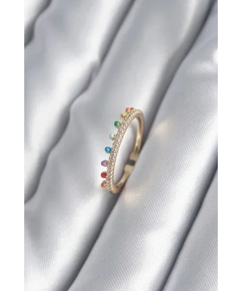 Pirinç Gold Renk Zirkon Taş Detay Kadın Yüzük