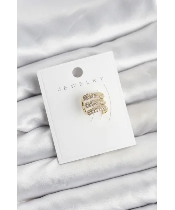 Pirinç Gold Renk Zirkon Taşlı Earcuff Kıkırdak Küpe