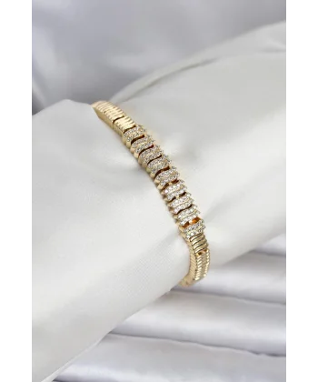 Pirinç Gold Renk Zirkon Taşlı Kadın Bileklik