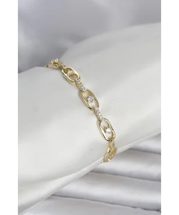 Pirinç Gold Renk Zirkon Taşlı Kadın Bileklik