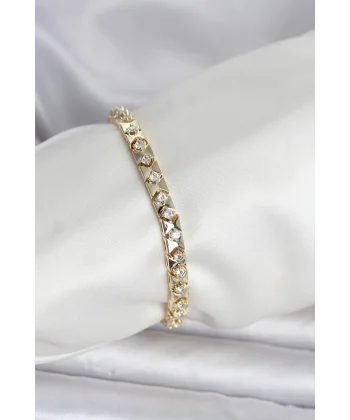 Pirinç Gold Renk Zirkon Taşlı Kadın Bileklik