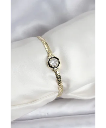 Pirinç Gold Renk Zirkon Taşlı Kadın Bileklik