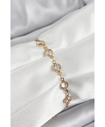 Pirinç Gold Renk Zirkon Taşlı Kadın Bileklik