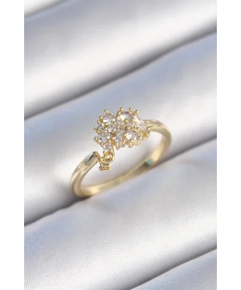 Pirinç Gold Renk Zirkon Taşlı Kadın Yüzük