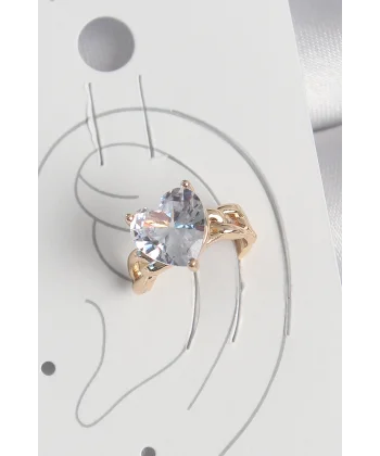 Pirinç Gold Renk Zirkon Taşlı Kalp Model Kadın Kıkırdak Küpe