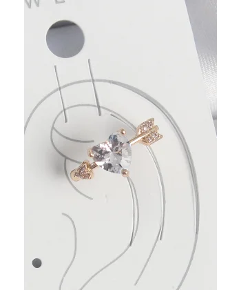 Pirinç Gold Renk Zirkon Taşlı Kalp Ok Model Kadın Kıkırdak Küpe