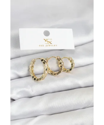 Pirinç Gold Renk Zirkon Taşlı Petek Halka Model YSX Trio Küpe Seti