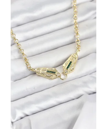 Pirinç Gold Renk Zirkon Taşlı Serenay Kolye