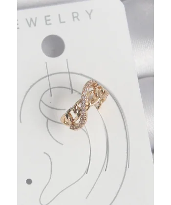 Pirinç Gold Renk Zirkon Taşlı Sonsuzluk Zincir Model Kadın Kıkırdak Küpe