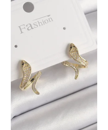 Pirinç Gold Renk Zirkon Taşlı Yılan Model Kadın Küpe
