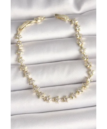 Pirinç Gold Renk Zirkon Taşlı Yıldız Model VIP Seri Kadın Bileklik