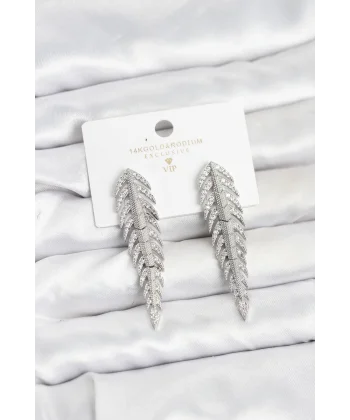 Pirinç Gümüş Renk Balık Sırtı Model Zirkon Taşlı Kadın Küpe