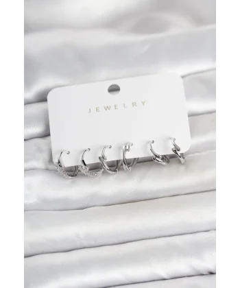 Pirinç Gümüş Renk Botega Model Kadın Küpe Seti