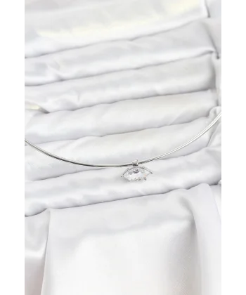 Pirinç Gümüş Renk Choker Model Zirkon Taşlı Kadın Kolye