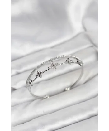 Pirinç Gümüş Renk Çiçek Model Kadın Bileklik