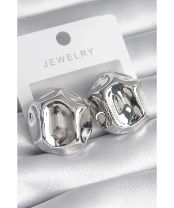 Pirinç Gümüş Renk İşlemeli Top Model Kadın Küpe