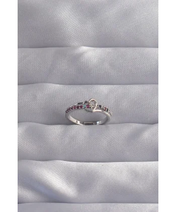 Pirinç Gümüş Renk Renkli Zirkon Taşlı Ayarlamalı Yüzük