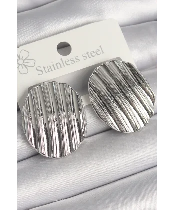 Pirinç Gümüş Renk Sallantı İşlemeli Daire Plaka Model Kadın Küpe