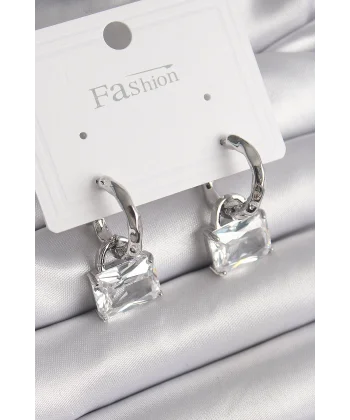 Pirinç Gümüş Renk Sallantı Zirkon Taşlı Çanta Model Kadın Küpe