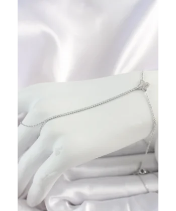 Pirinç Gümüş Renk Su Yolu Zirkon Taşlı İşlemeli Yonca Model Kadın Şahmeran