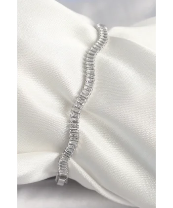 Pirinç Gümüş Renk Su Yolu Zirkon Taşlı Model Kadın Bileklik