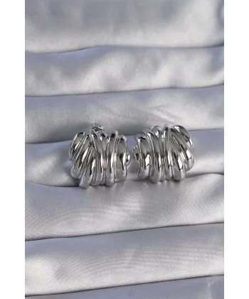 Pirinç Gümüş Renk Tırtıklı Bombe Model Küpe