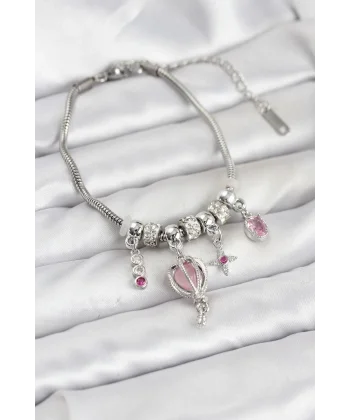 Pirinç Gümüş Renk Uçan Balon Charmlı Kadın Bileklik