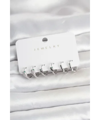 Pirinç Gümüş Renk Yılan Model Kadın Küpe Seti