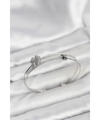 Pirinç Gümüş Renk Yonca Model Kadın Bileklik