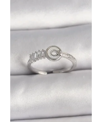 Pirinç Gümüş Renk Zirkon Taşlı Ayarlanabilir Kadın Yüzük