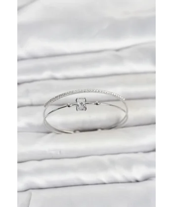 Pirinç Gümüş Renk Zirkon Taşlı Baget Model Kadın Bileklik
