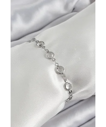 Pirinç Gümüş Renk Zirkon Taşlı Bileklik