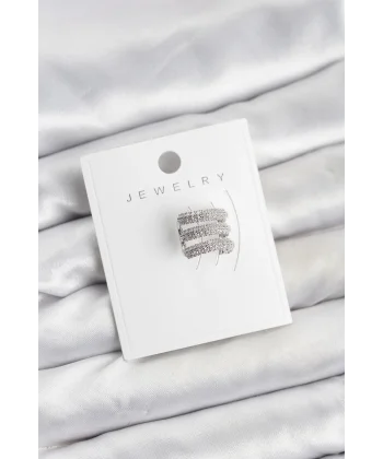 Pirinç Gümüş Renk Zirkon Taşlı Earcuff Kıkırdak Küpe