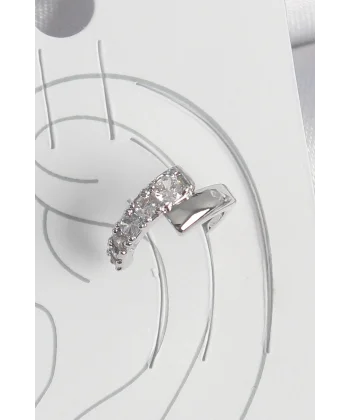 Pirinç Gümüş Renk Zirkon Taşlı Kadın Kıkırdak Küpe