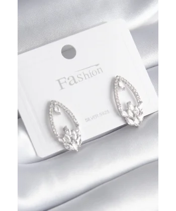 Pirinç Gümüş Renk Zirkon Taşlı Kadın Küpe