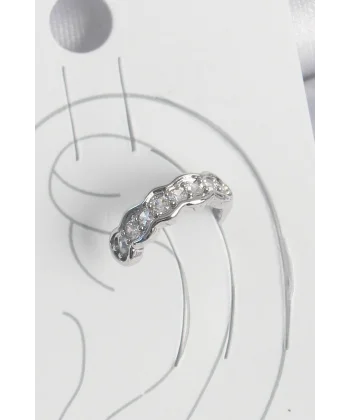 Pirinç Gümüş Renk Zirkon Taşlı Kıkırdak Model Kadın Küpe