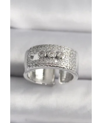 Pirinç Gümüş Renk Zirkon Taşlı Messika Model Kadın Yüzük