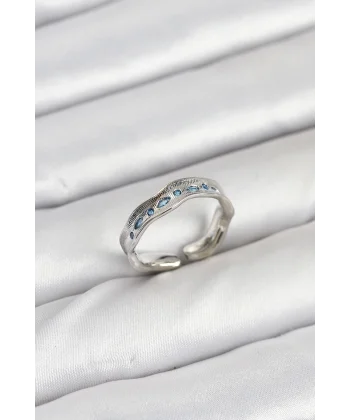 Pirinç Gümüş Renk Zirkon Taşlı Vintage Kadın Yüzük