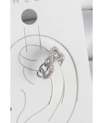 Pirinç Gümüş Renk Zirkon Taşlı Zincir Sonsuzluk Model Kadın Kıkırdak Küpe