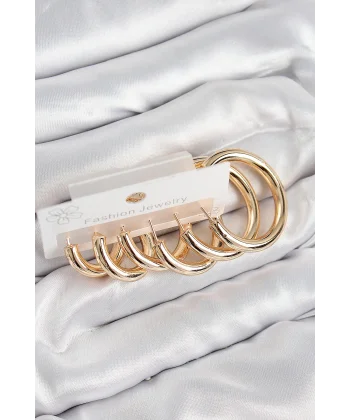 Pirinç Halka Model Gold Renk Kadın Set Küpe