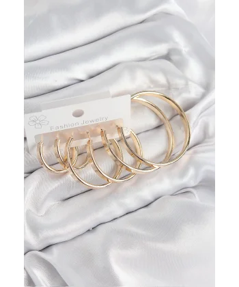 Pirinç Halka Model Gold Renk Kadın Set Küpe