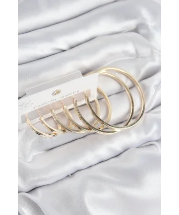 Pirinç Halka Model Gold Renk Kadın Set Küpe