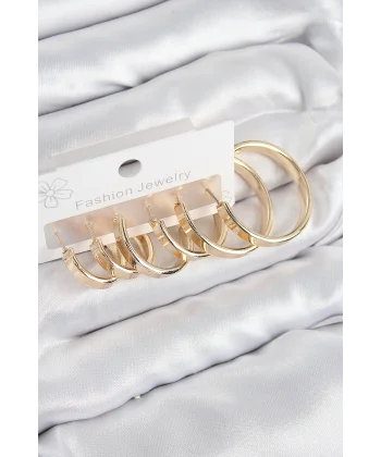 Pirinç Halka Model Gold Renk Kadın Set Küpe