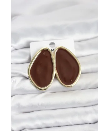Pirinç Kahverengi Mineli Damla Model Vintage Plaka Kadın Küpe