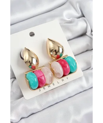 Pirinç Karışık Renk Vintage Model Kadın Küpe