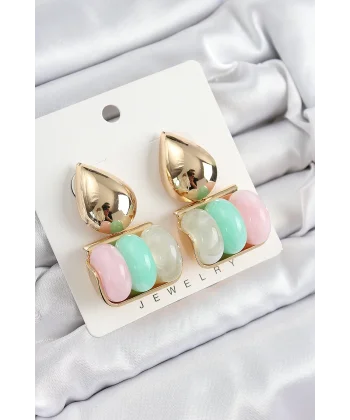 Pirinç Karışık Renk Vintage Model Kadın Küpe