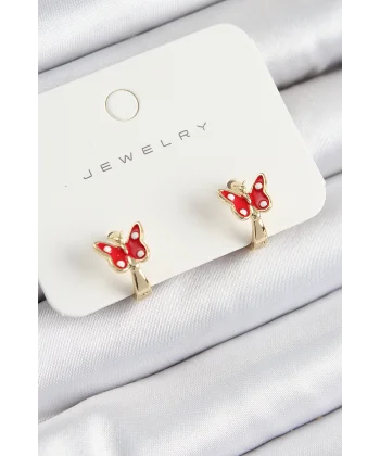 Pirinç Kelebek Model Gold Renk Çocuk Küpe