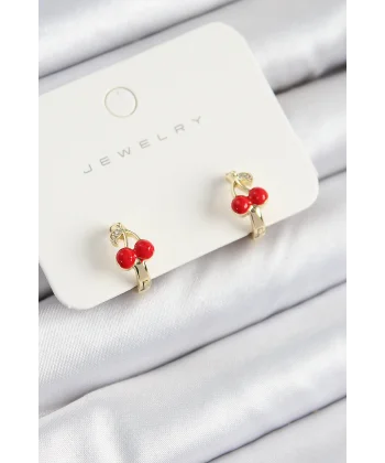 Pirinç Kiraz Model Gold Renk Çocuk Küpe