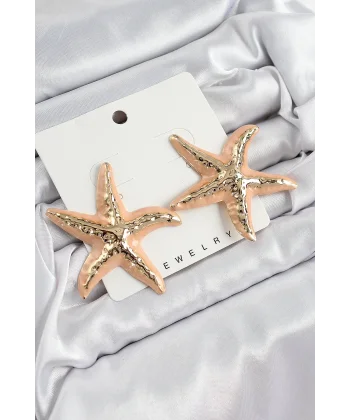 Pirinç Krem Deniz Yıldızı Model Vintage Kadın Küpe