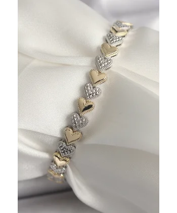 Pirinç Mix Renk Zirkon Taşlı Kalp Model VIP Seri Kadın Bileklik